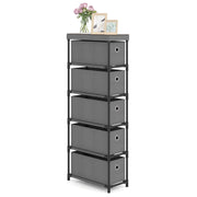 Com¨° stretto con struttura in metallo e 5 cassetti, Com¨° salvaspazio con piano in legno e maniglie Grigio-Cassettiere