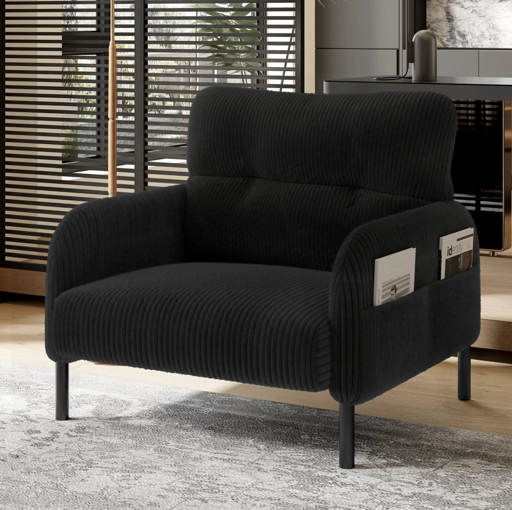 Poltrona singola in tessuto corduroy nero 67 x 75 x 79 cm con tasca laterale