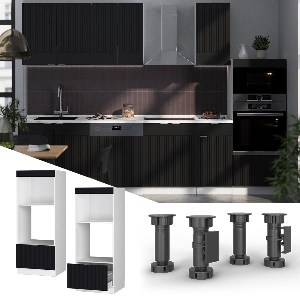Mobile cucina microonde Fame-Line Nero rigato/Bianco 60 cm aperto Vicco