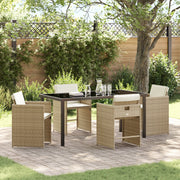 Set di 5 mobili da pranzo da giardino con cuscini - Polyrattan beige