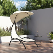 Lettino Prendisole Tettuccio Crema 167x80x195cm Tessuto Acciaio 362705
