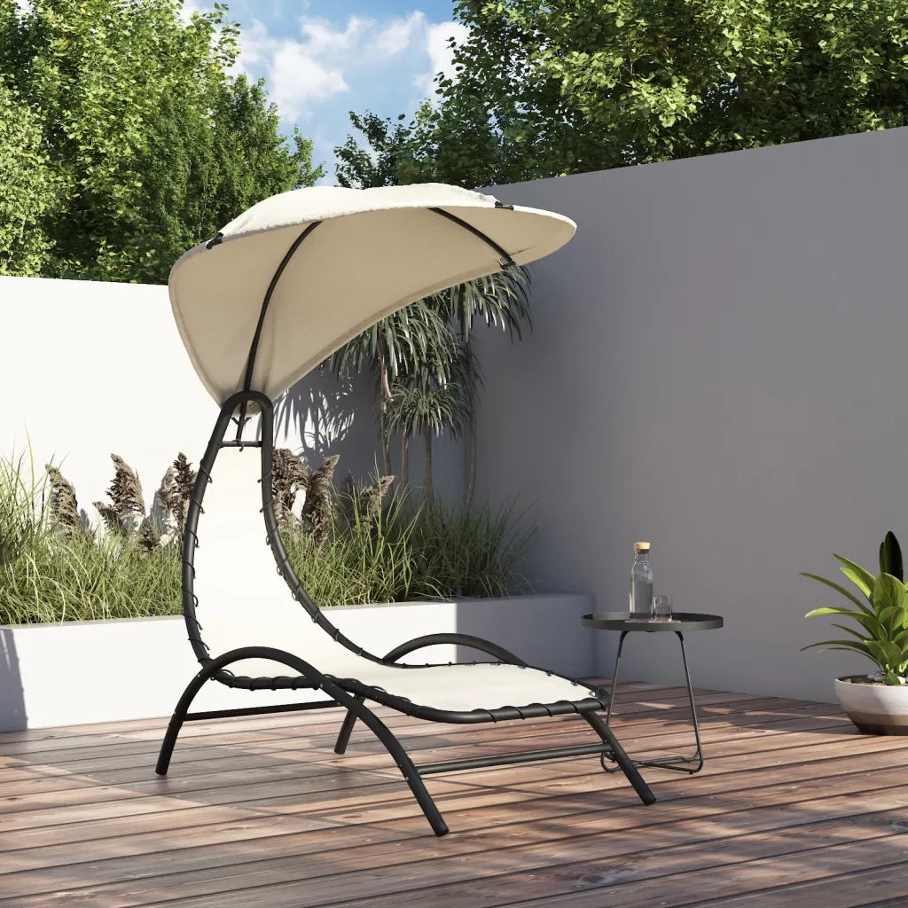 Lettino Prendisole Tettuccio Crema 167x80x195cm Tessuto Acciaio 362705