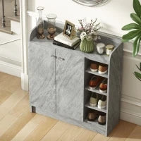 Scarpiera Moderna in Legno con 4 Ripiani Aperti e Armadietto per 12 Paia,, 83x30x90 cm, Grigio Cemento