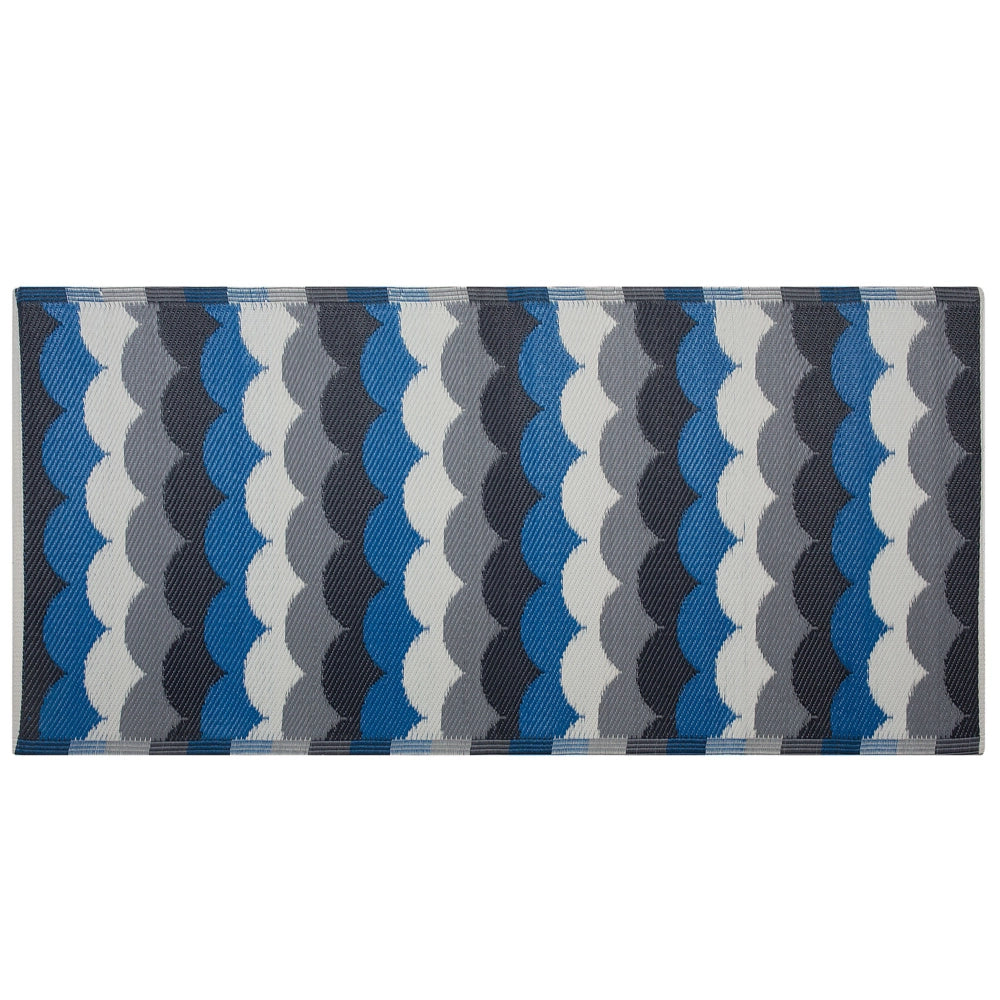 Tappeto da esterno Mat Blu Sintetico 90 x 180 cm Scala Motivo Geometrico Ecologico Moderno Minimalista