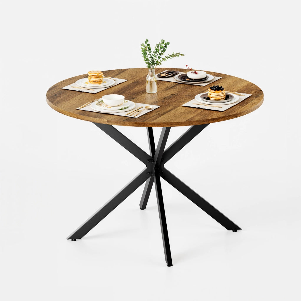 Tavolo da pranzo rotondo ?120 cm stile rustico; truciolare e ferro marrone e nero
