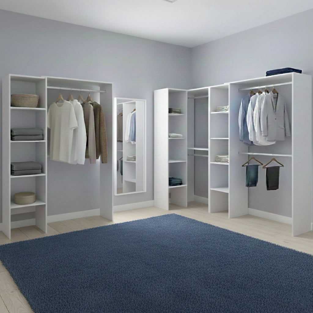 Armadio Camera da Letto Comano, Guardaroba Grande 13 Ripiani, 369x187h cm Bianco