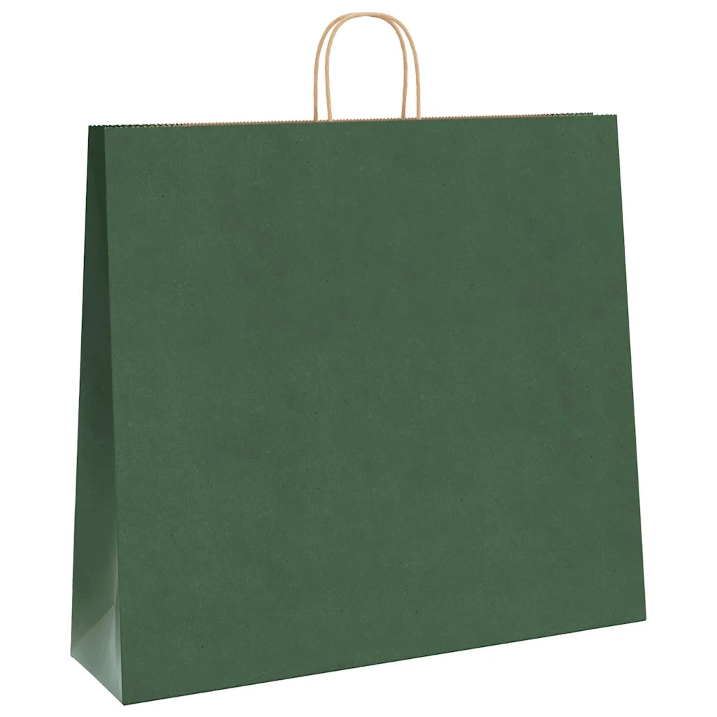 Sacchetti di Carta 250 pz con Manici Verdi 54x15x49 cm