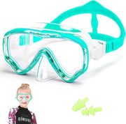 Duikbril per bambino 4-16 anni set per snorkeling per ragazze e ragazzi con protezione nasale 180 gradi panorama HD anti-condens regolabile cinturino in silicone