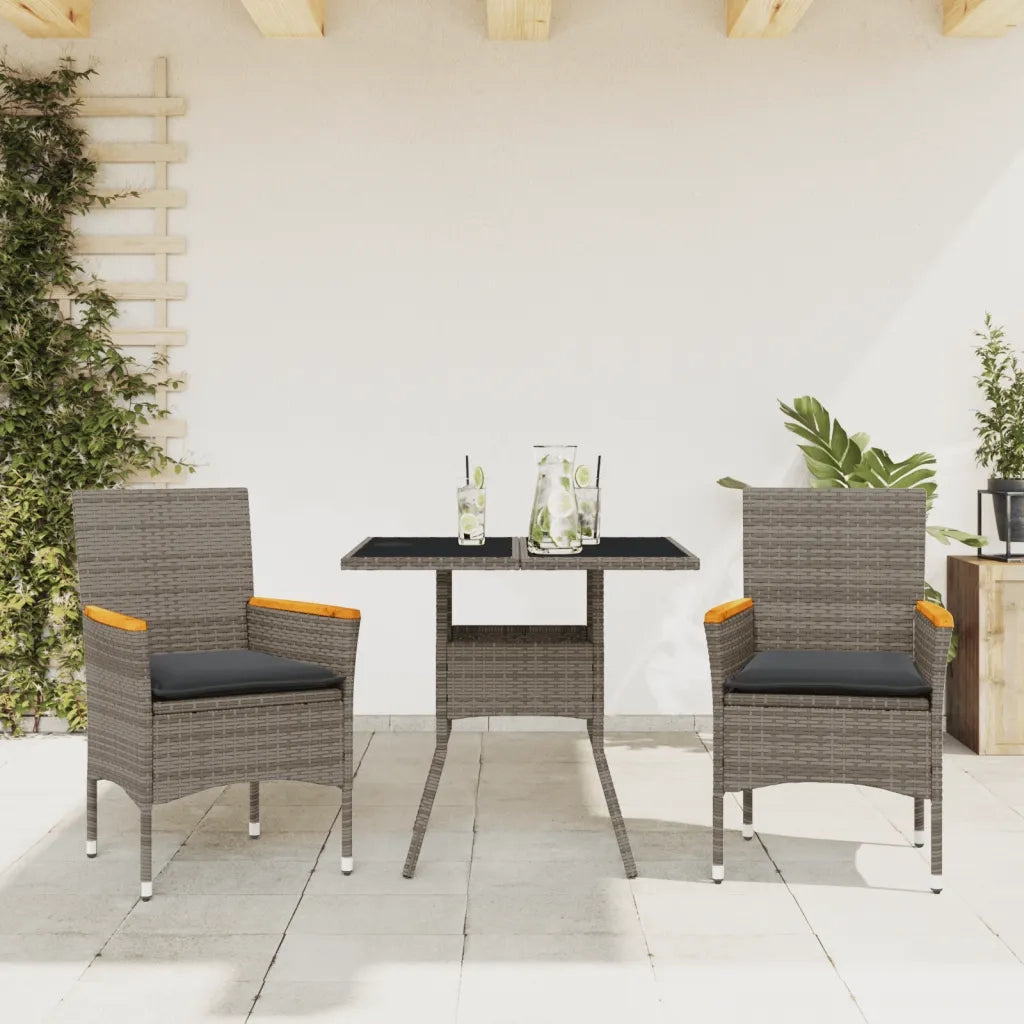 Set da Pranzo da Giardino 3pz | Set Salotto da Giardino con Cuscini in Polyrattan e Vetro