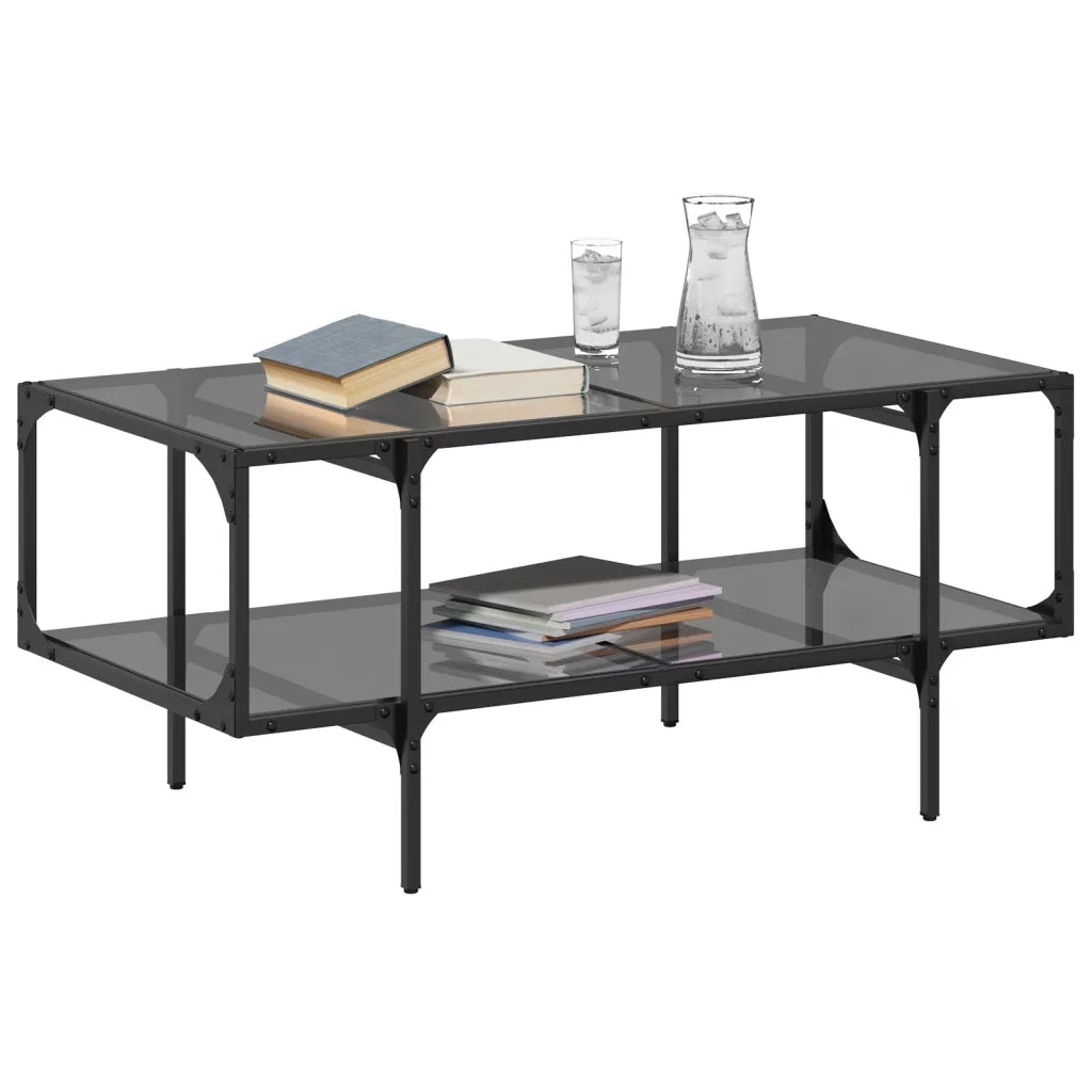 vidaXL Tavolino con Piano in Vetro Nero 98,5x50x45 cm Acciaio