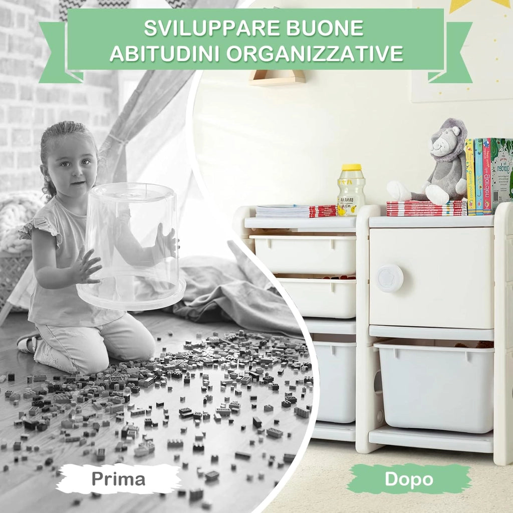 Organizer per Giocattoli con Scatole per Bambini, Scaffale Multilivello a Forma di Camion, Scaffale per Giocattoli con 2 Livelli e 4 Scompartimenti per Bambini (Grigio)