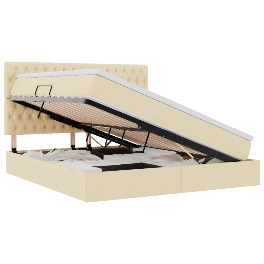 Letto con contenitore e LED Crema 160 x 200 cm Poliestere