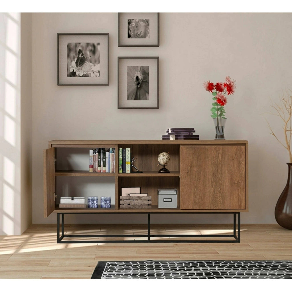 Credenza Levante, Buffet da soggiorno, Madia da salotto, Dispensa da cucina, 140x36h72 cm, Noce e Nero