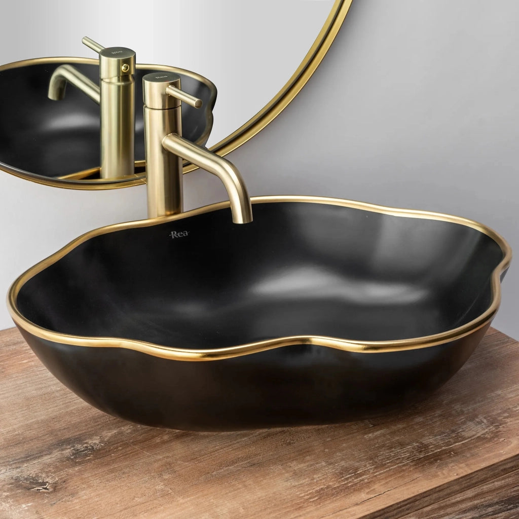 Rubinetto Da Lavabo Rea Lungo Brush Gold High