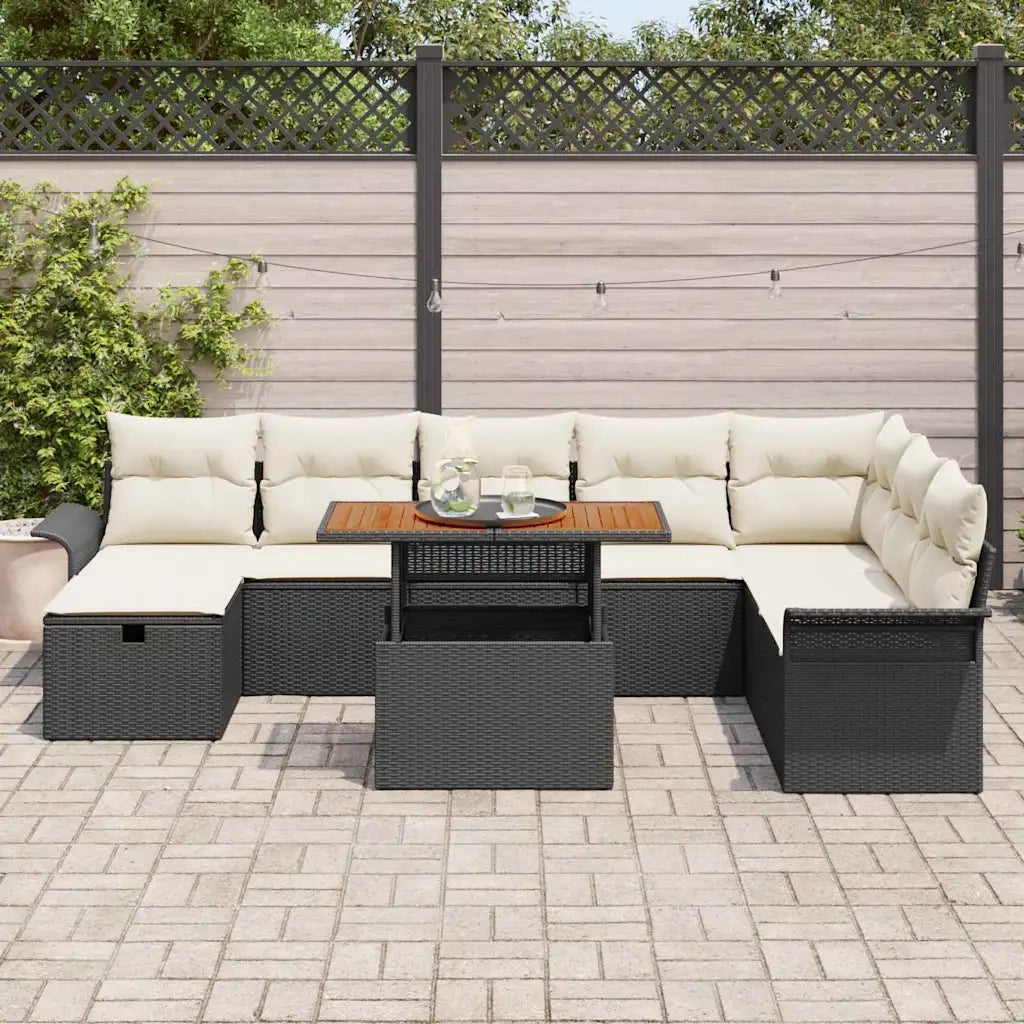 Set Divano da Giardino 9 pcs Nero polyrattan
