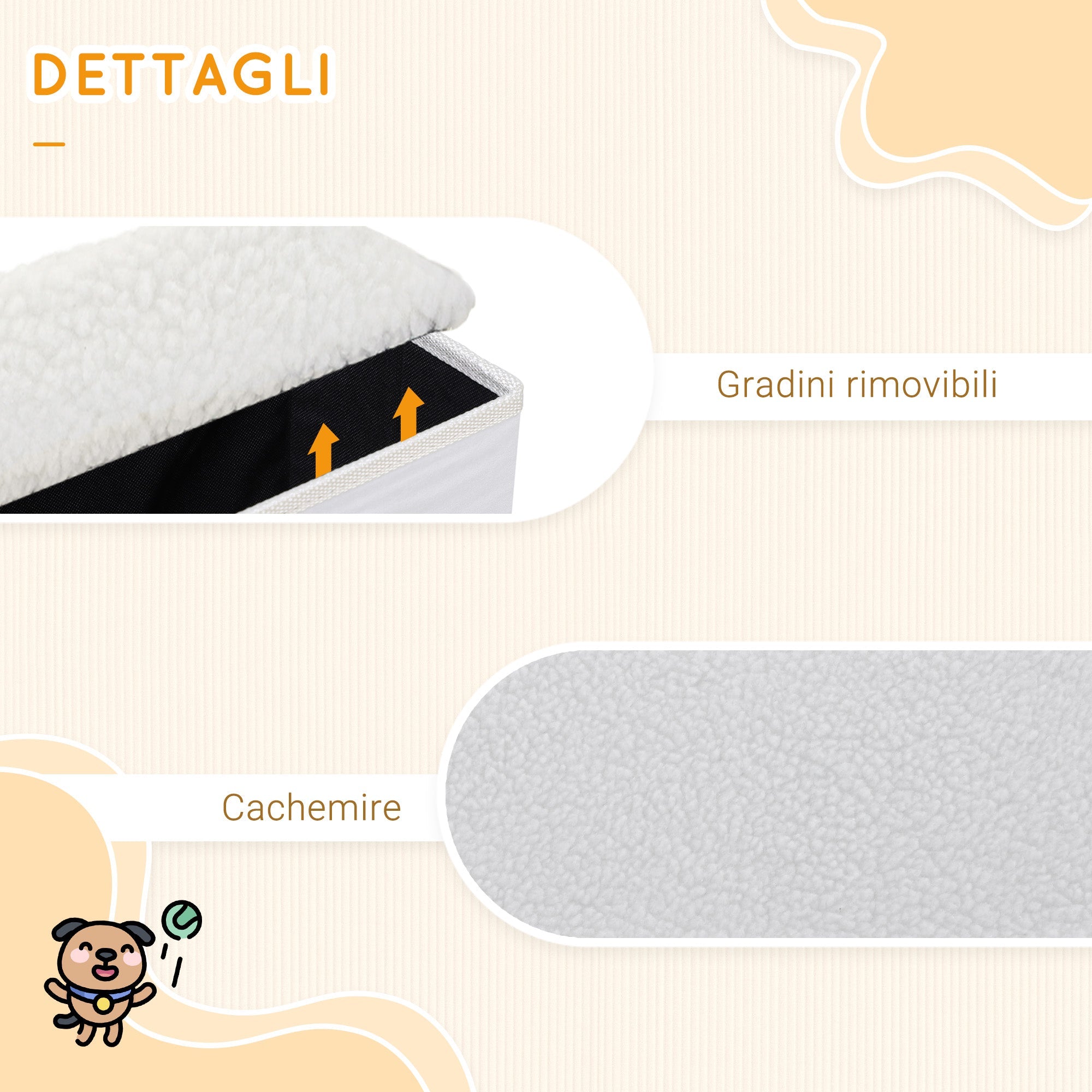 Scaletta per Cani e Gatti 3 Gradini Pieghevole e con Vano Contenitore 40x54x48 cm Bianco