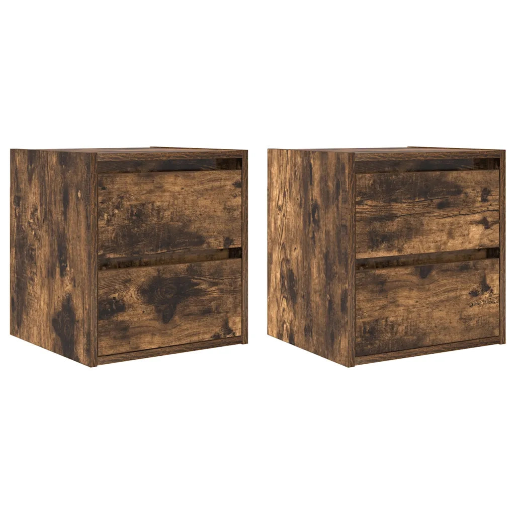 Comodini a Muro 2 pz Rovere Fumo 38x34x40 cm