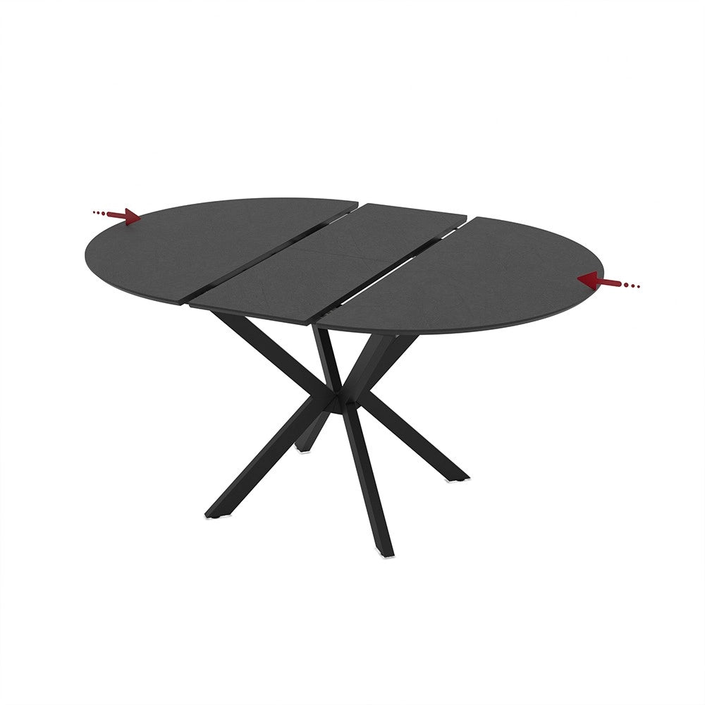 Tavolo rotondo allungabile Diano nero ardesia con gambe nere in metallo 110x110x76H