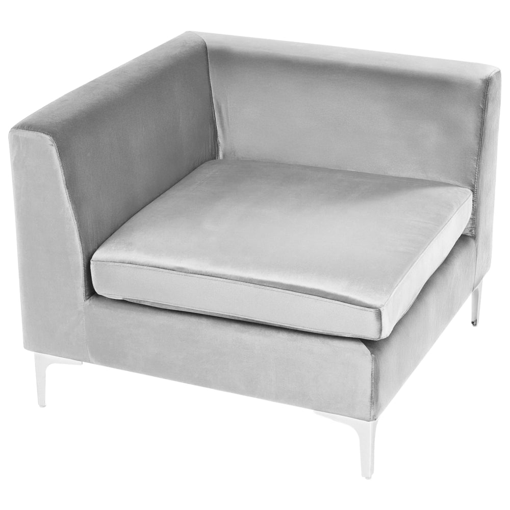 Divano ad angolo a 1 posto in velluto grigio Modulo con gambe in metallo argento Stile glamour