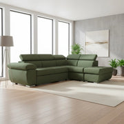Divano Letto Angolare Fiona con Penisola Destra e Pouf Contenitore – Verde Oliva