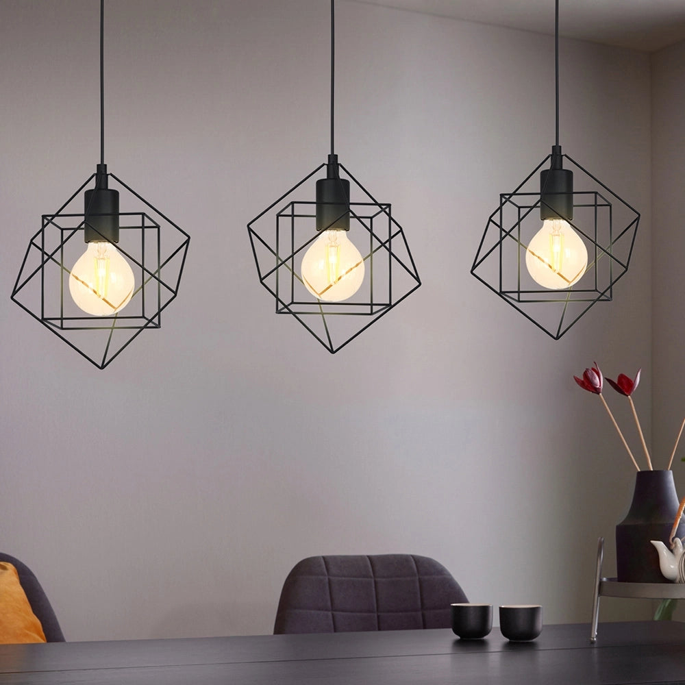 Lampadario Industrial Straiton 3 Luci Acciaio Nero