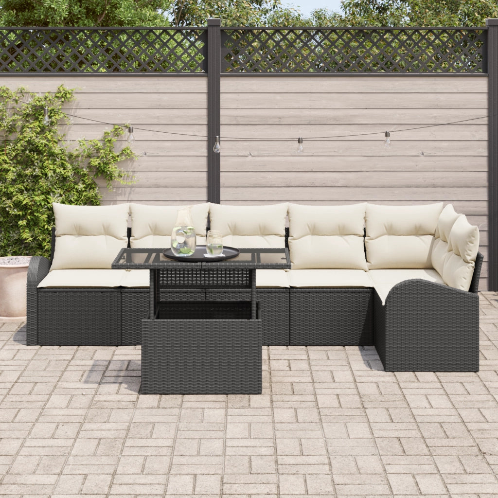 Set di Divani da Giardino 7 Pezzi con Cuscini Rattan Polietilene Nero
