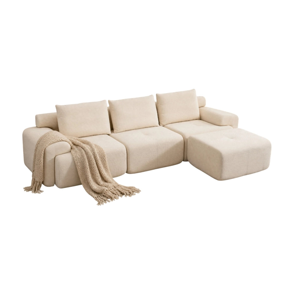 Divano angolare modulare - con chaise longue e pouf spostabile - in tessuto - bianco