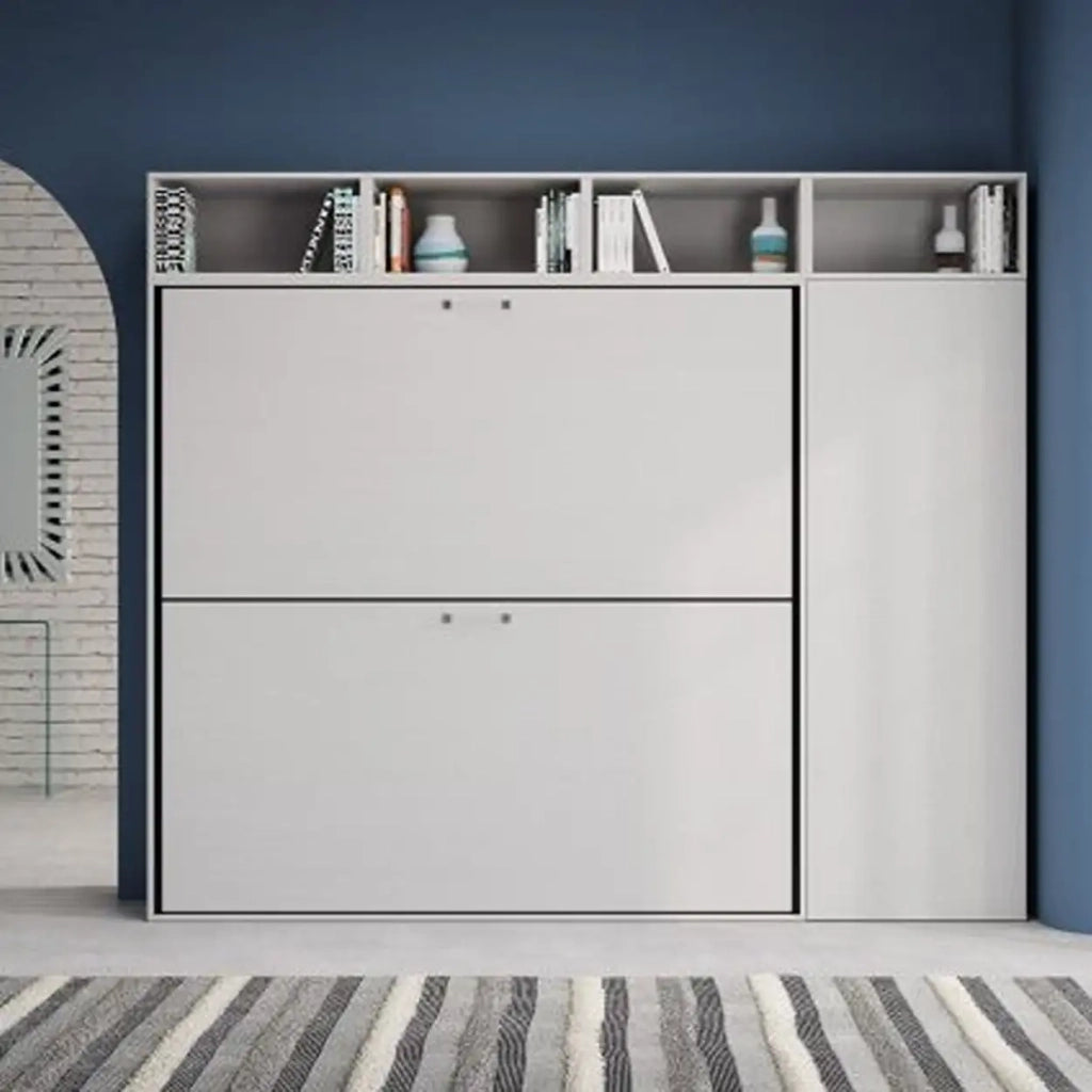 Letto doppio a scomparsa Kando comp.H con materassi bianco frassino