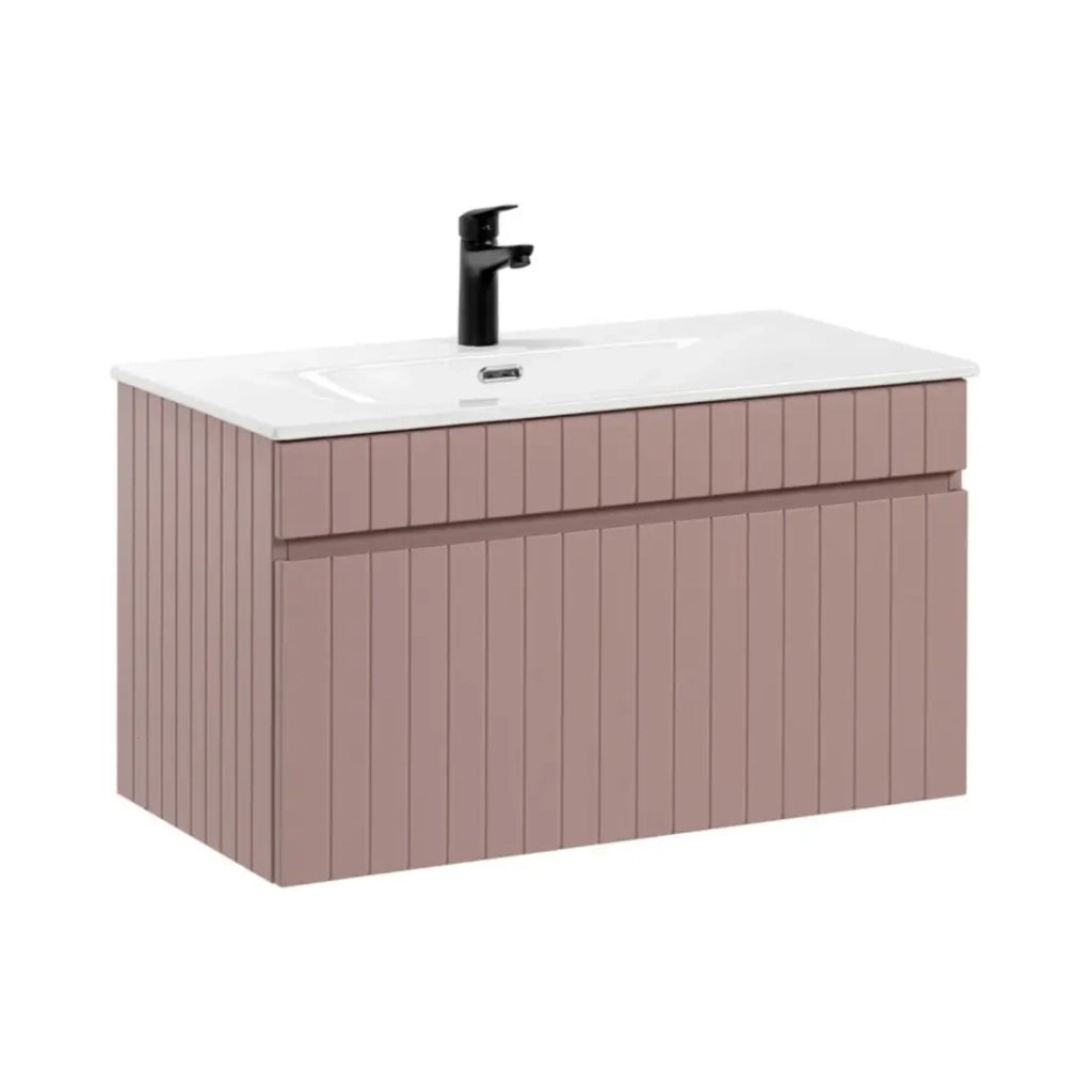 Set bagno ICON: mobile sottolavabo 80cm rosa cipria + lavabo da incasso bianco