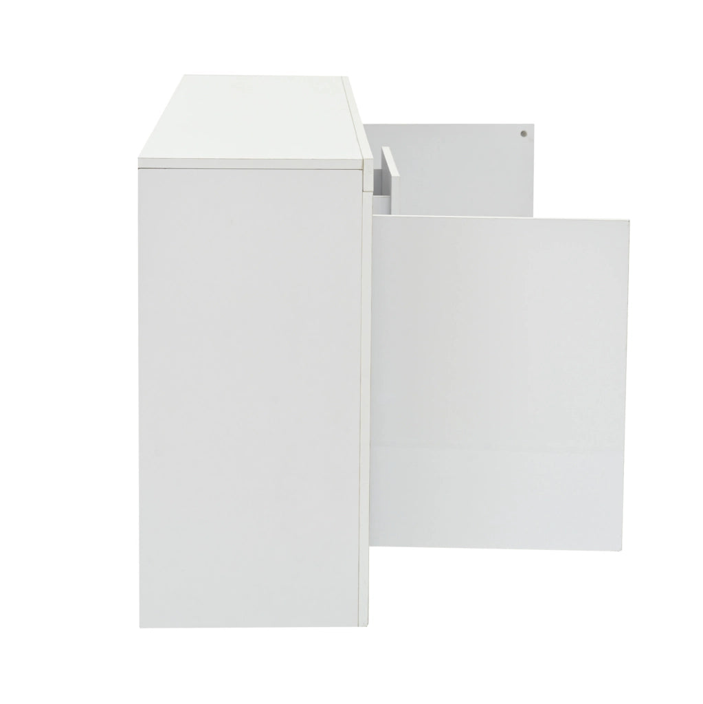 Sideboard 140x35x72 cm con 2 ante; 3 cassetti; LED; bianco lucido