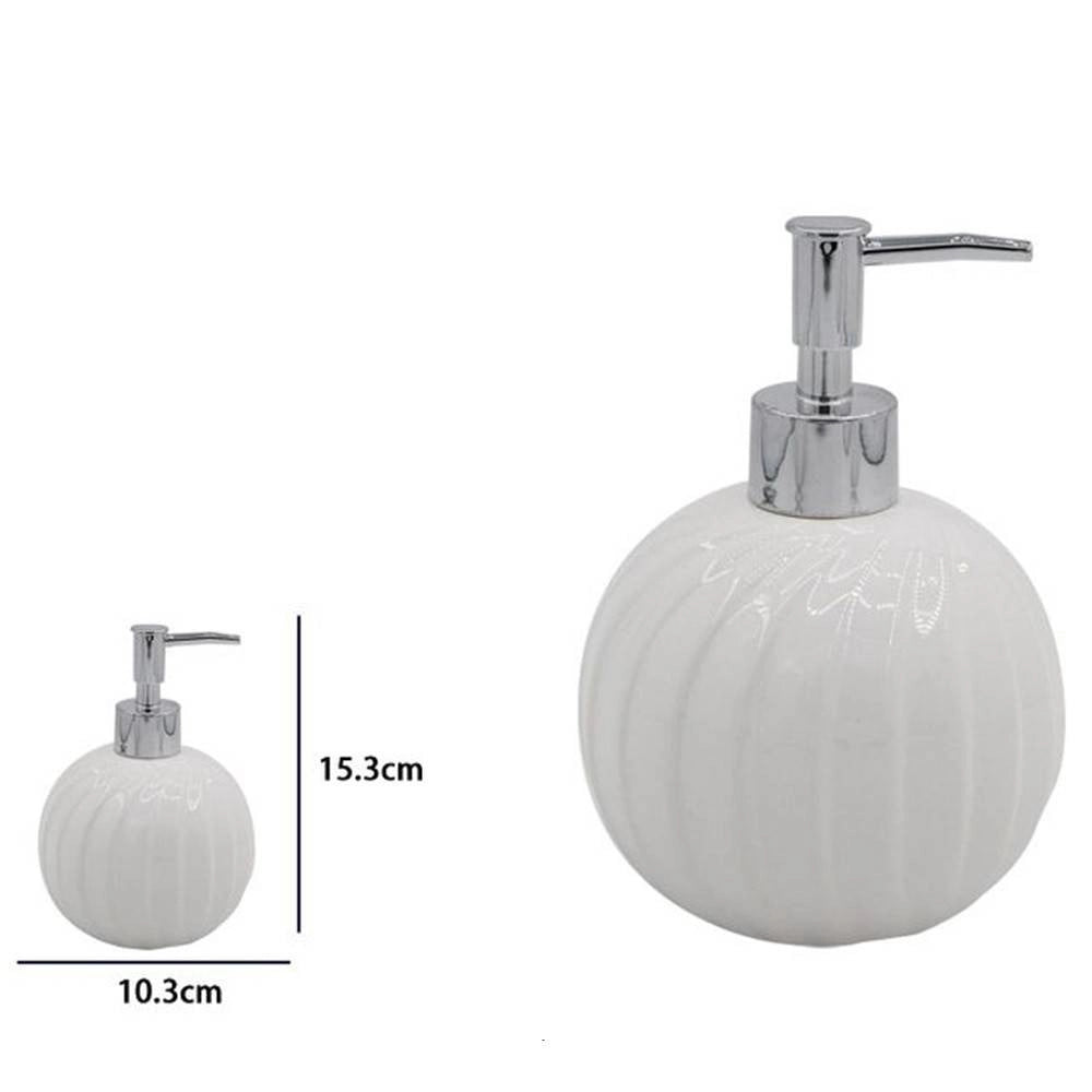 Trade Shop - Dispenser Porta Sapone Liquido Sferico Ceramica Rigata Bianco Arredo Bagno 79957 -