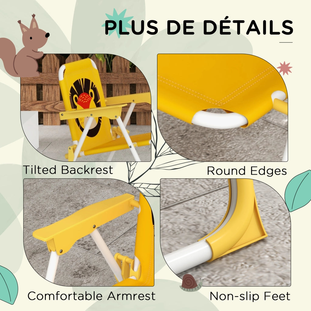Set giardino bambini 4 pezzi ¨C zephmum ¨C motivo leone con ombrellone giallo regolabile ? 100 cm