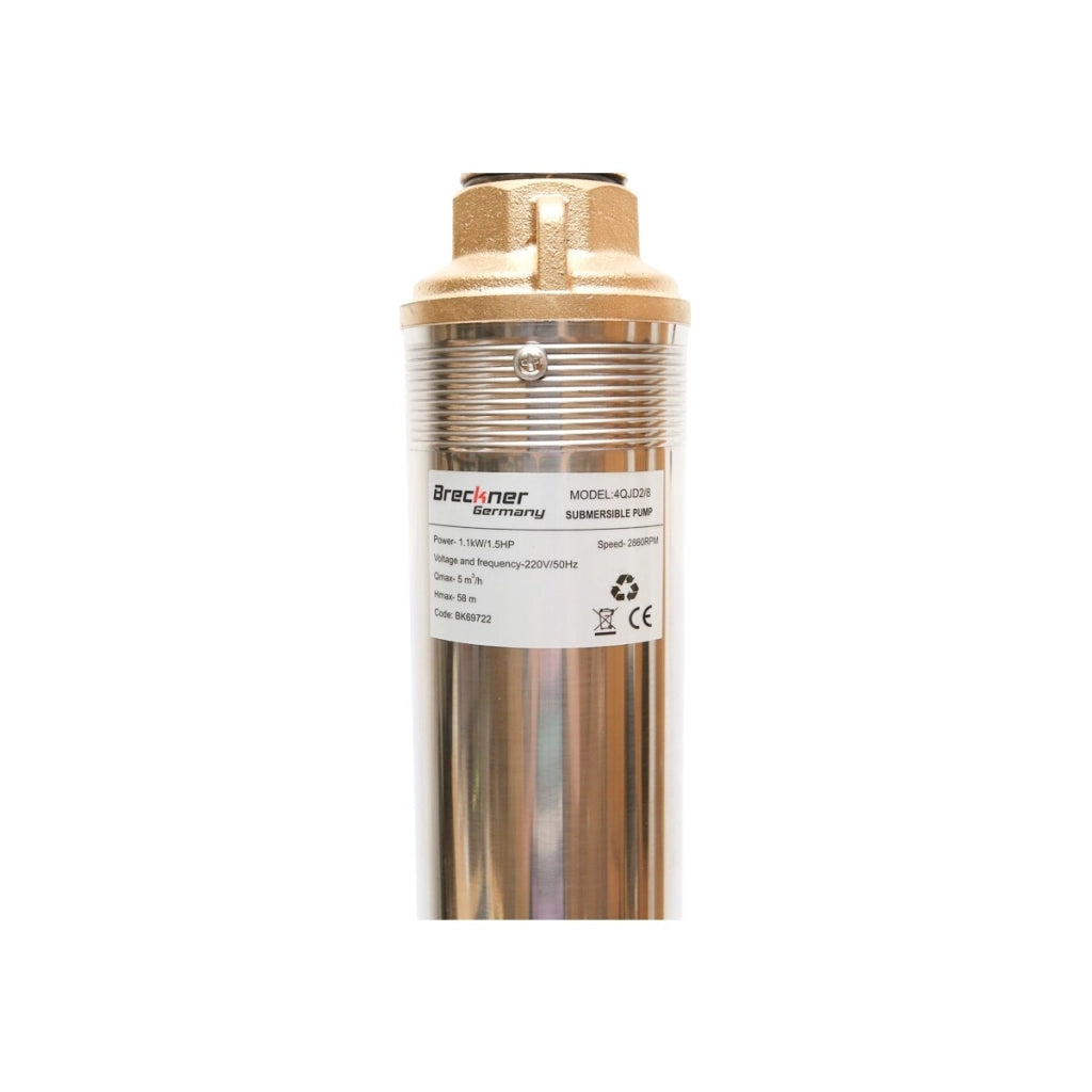 Pompa sommersa per acqua, 1,1 kW, 220 V, 100 L/min, 48 m, Acciaio inossidabile, Ø 95 mm Pompa 1100 W