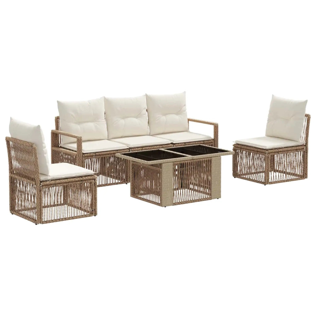 Set Divano da Giardino 6 pz Beige e Bianco Crema polyrattan 3437076
