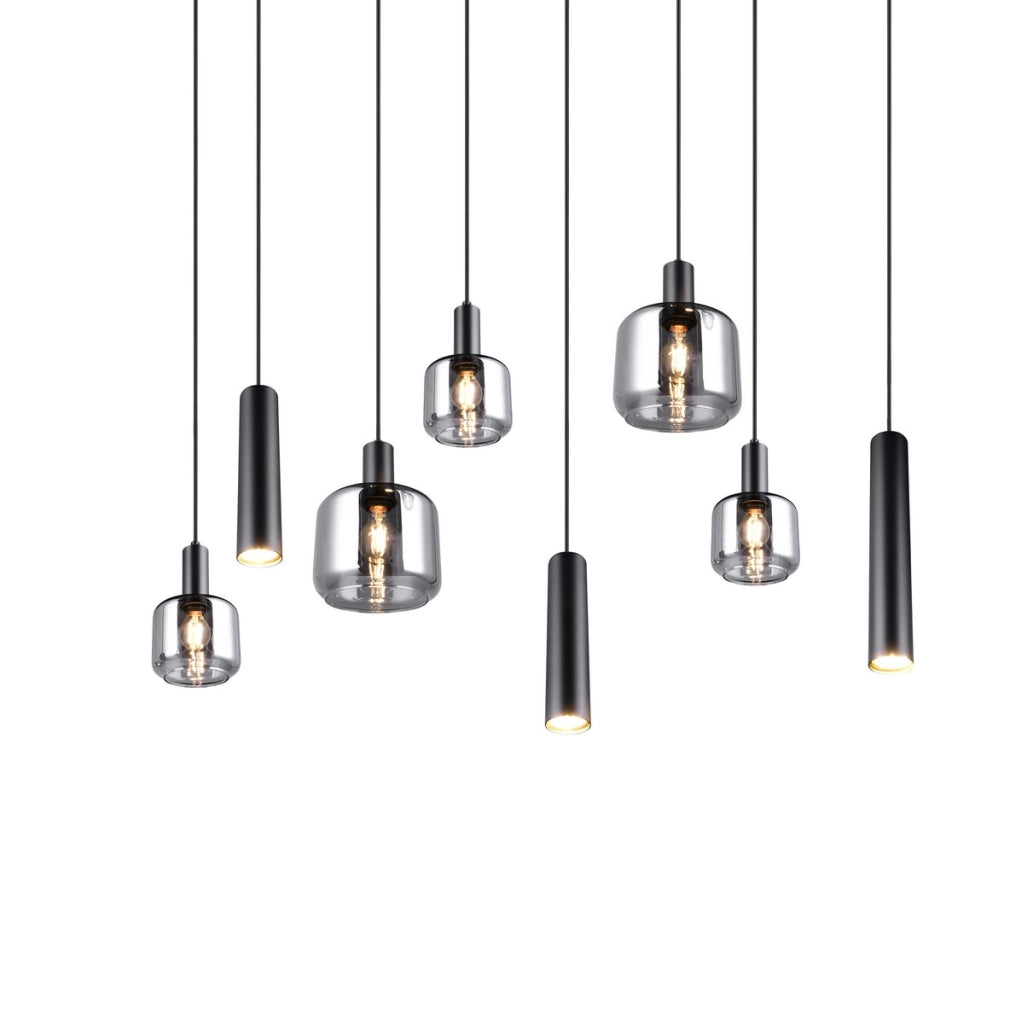 Lampada a sospensione MATARO nera 8 luci vetro Trio