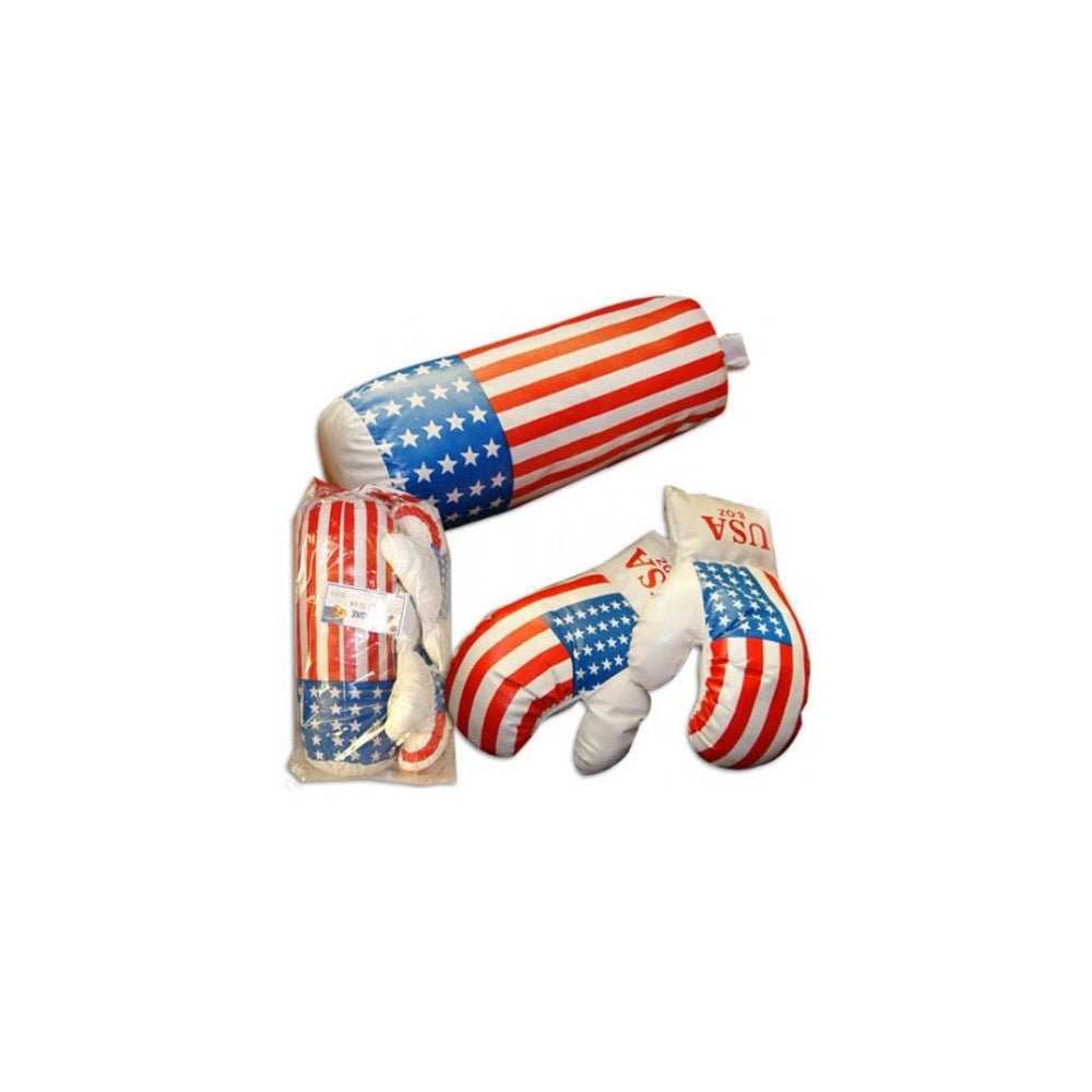 Trade Shop - Kit Guantoni Box Pugile Bambino Allenamento Con Sacco Disegno Bandiera Americana -
