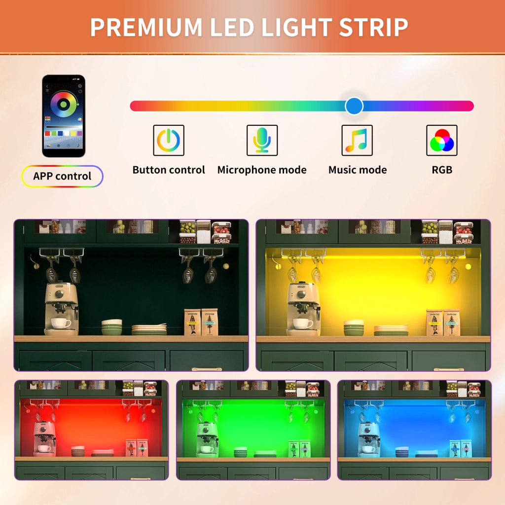 Credenza con LED e vani interni in MDF e metallo verde per cucina e soggiorno moderno 105,5 × 40 × 180 cm