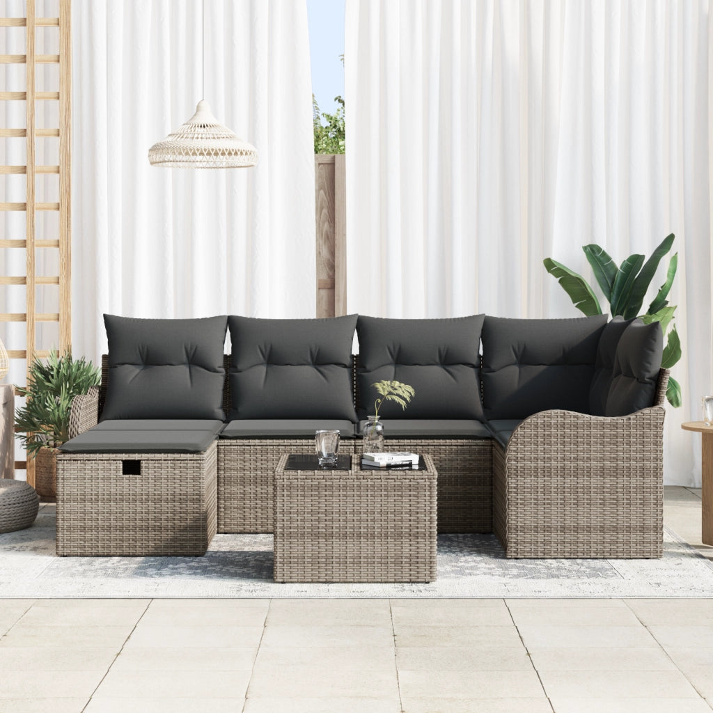 Set di divani da giardino  7 pezzi con cuscini grigio polyrattan