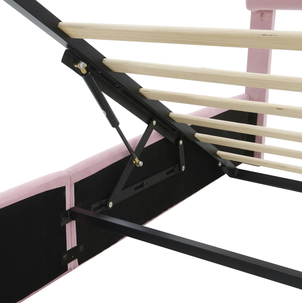 Letto imbottito 140x200 cm con contenitore e LED in velluto rosa