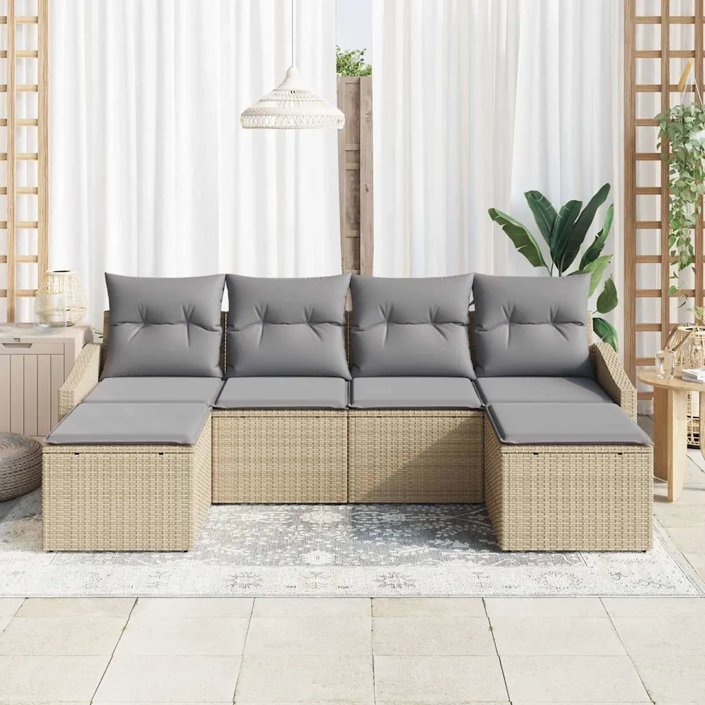 Set di divani con cuscino 6 pcs Beige polyrattan