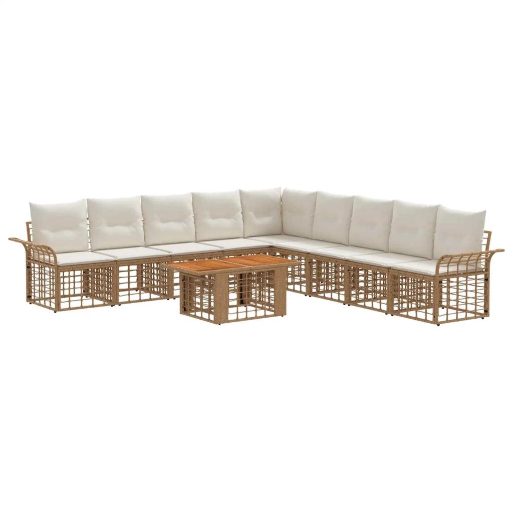 Set Divano da Giardino 10 pz Naturale e Bianco Crema polyrattan 3437986