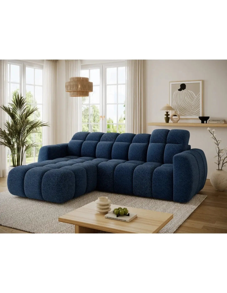 Divano ad angolo elettrico FANOTI 3 posti blu scuro – angolo sinistro