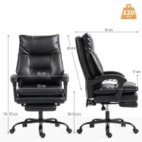 Sedia per Scrivania ad Altezza Regolabile e Reclinabile fino a 135°, in Pelle PU Nera, 65x76x113-121 cm