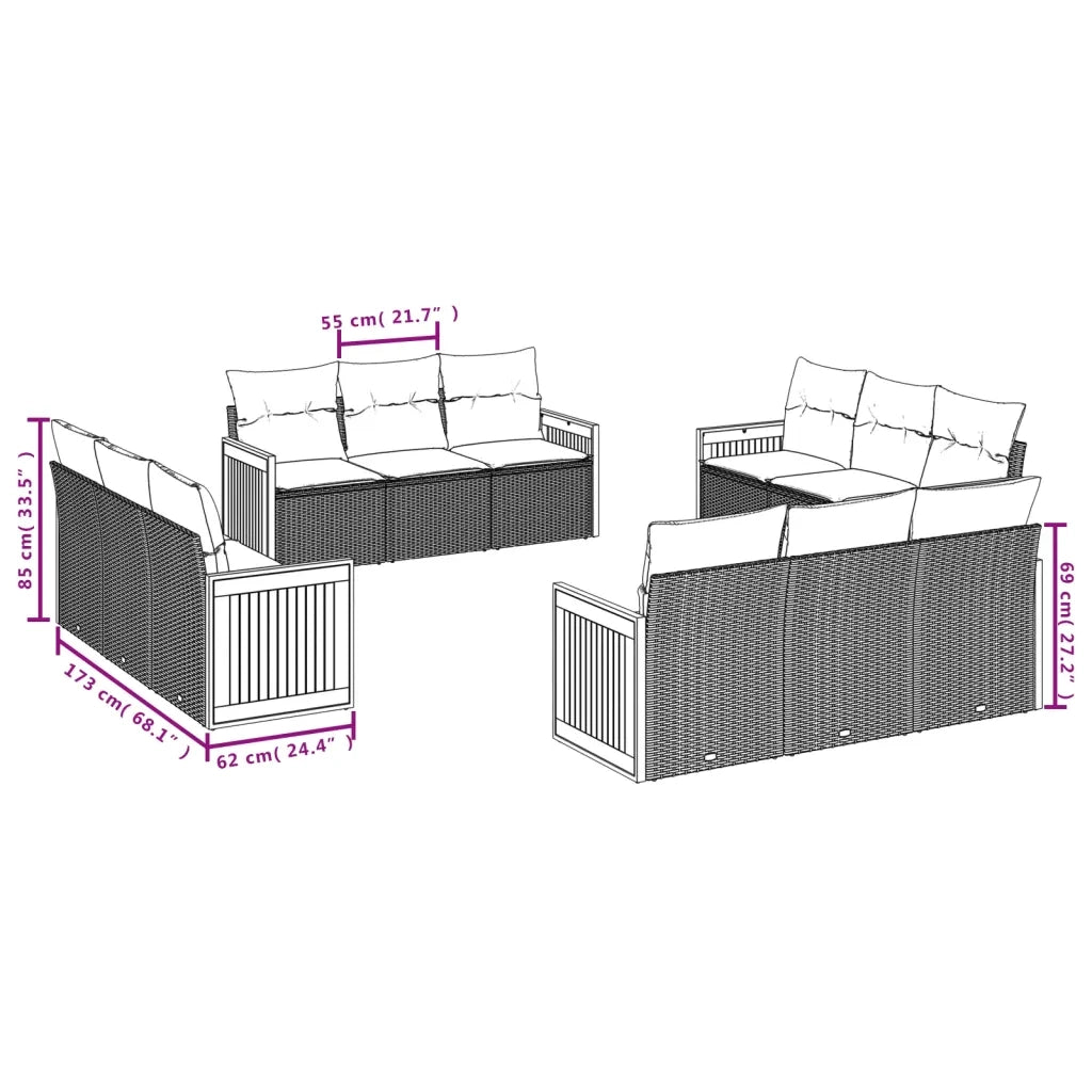Set Divani da Giardino 12 pz con Cuscini Nero in Polyrattan 3259914