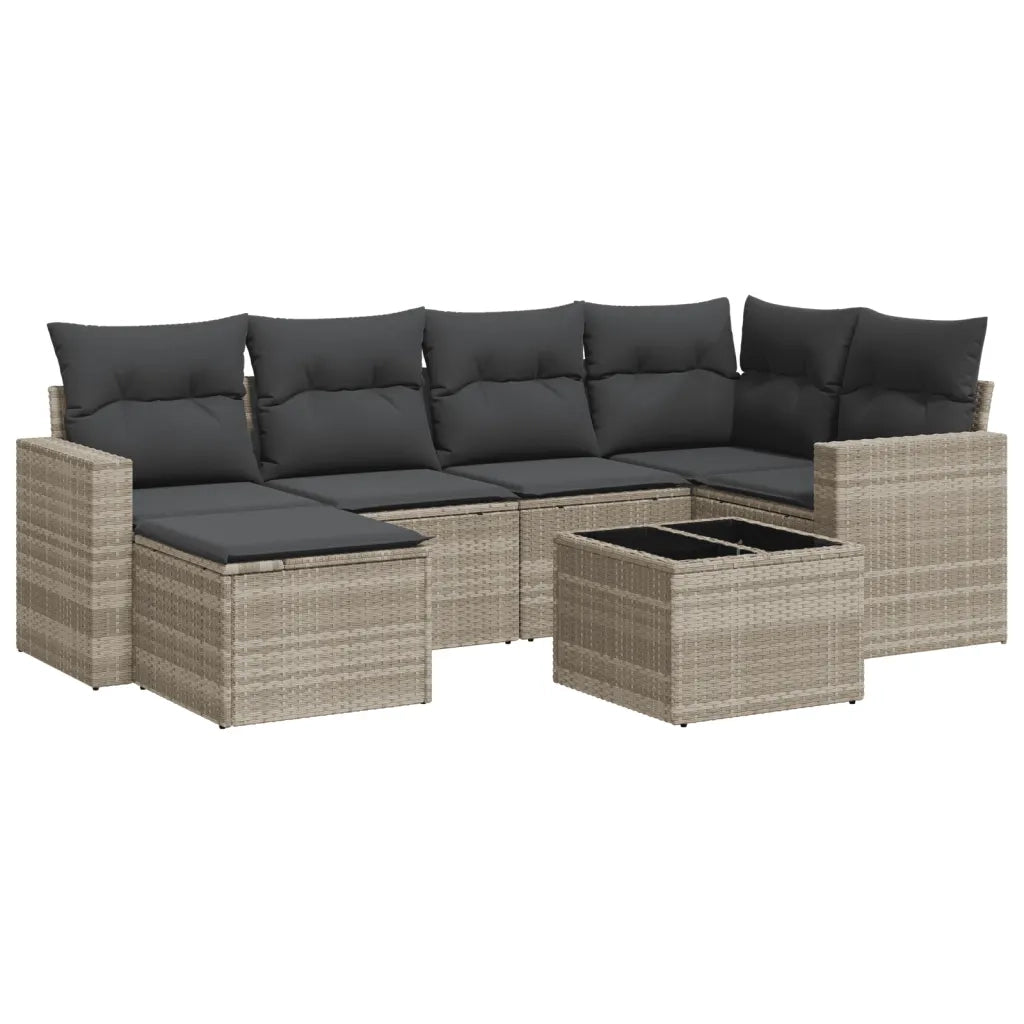 Set Divani da Giardino 7pz con Cuscini Grigio Chiaro Polyrattan 3219262