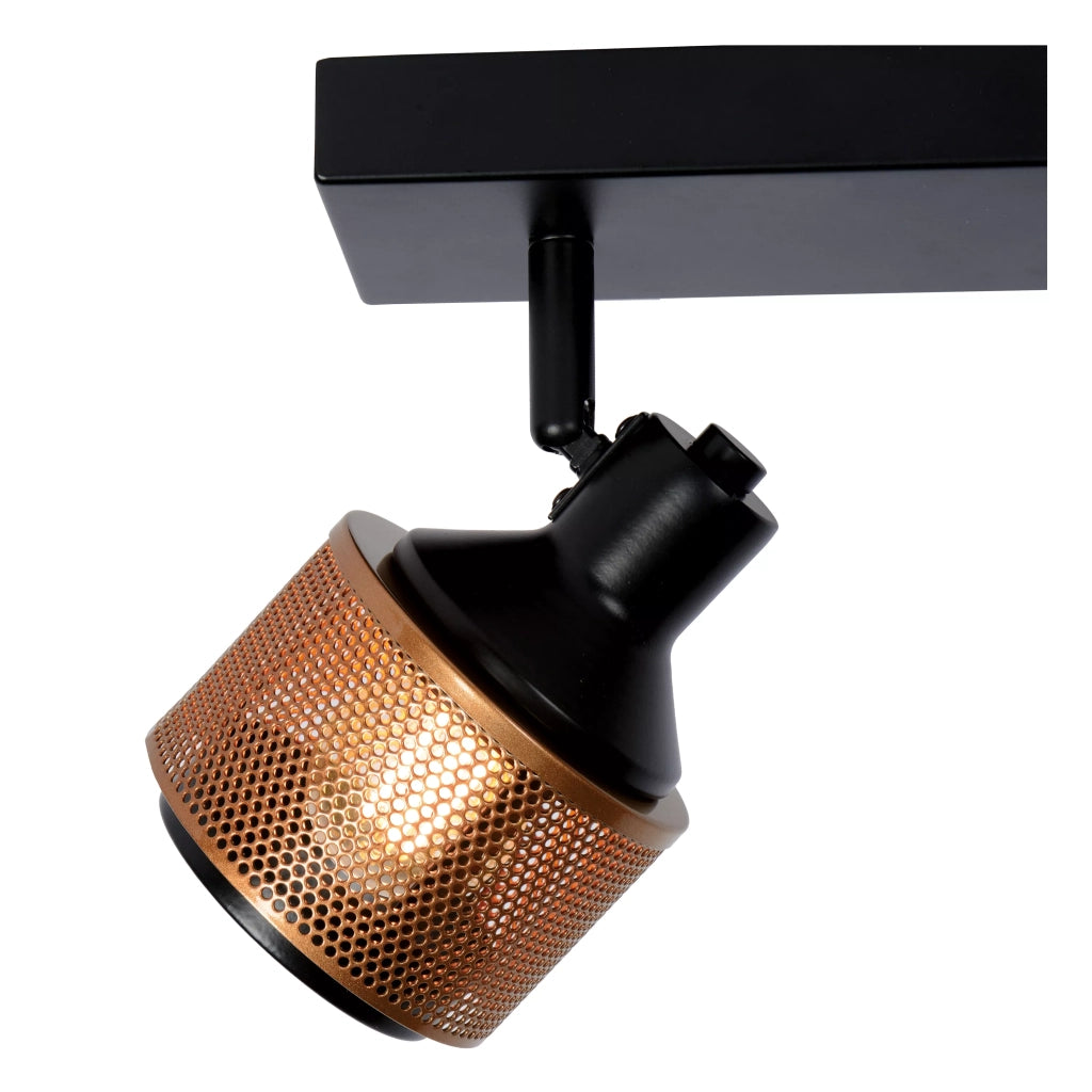 Plafoniera industriale nero-oro Lucide Rafa 2 faretti E14