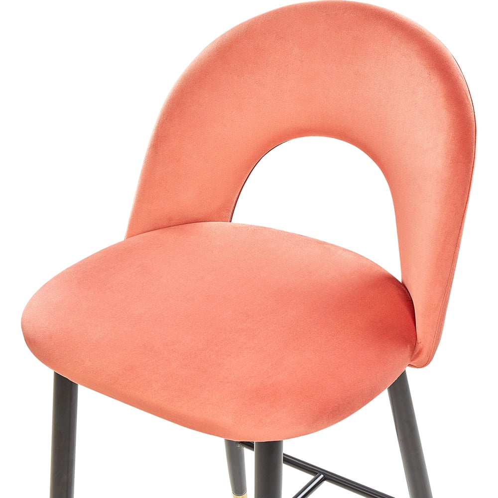 Set di 2 sedie da bar Corallo Rosso Velluto Nero Acciaio Design retrò accenti dorati Sala da pranzo
