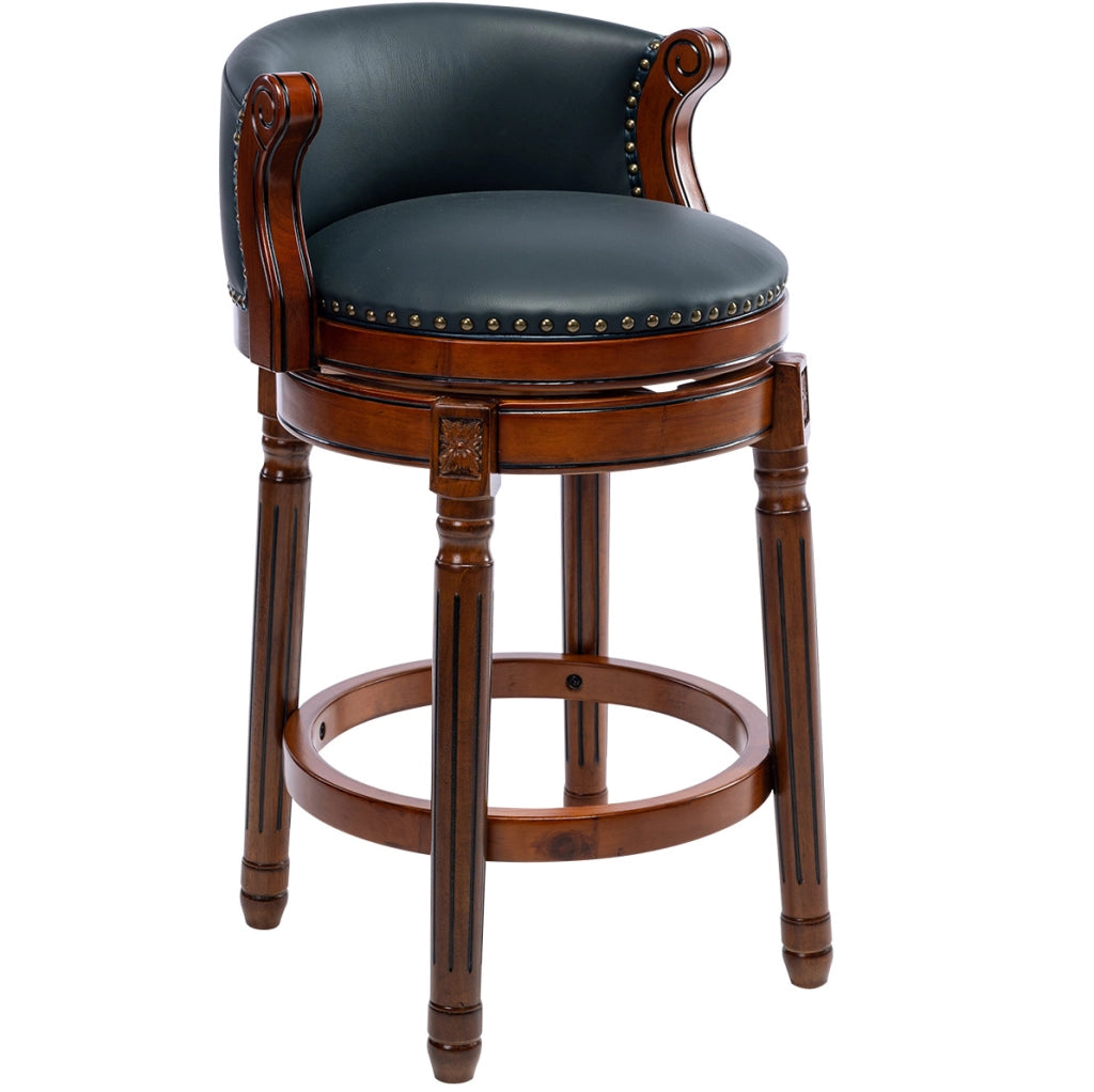 Sgabello da bar girevole 55x55x34 cm con schienale curvo in pelle e legno blu