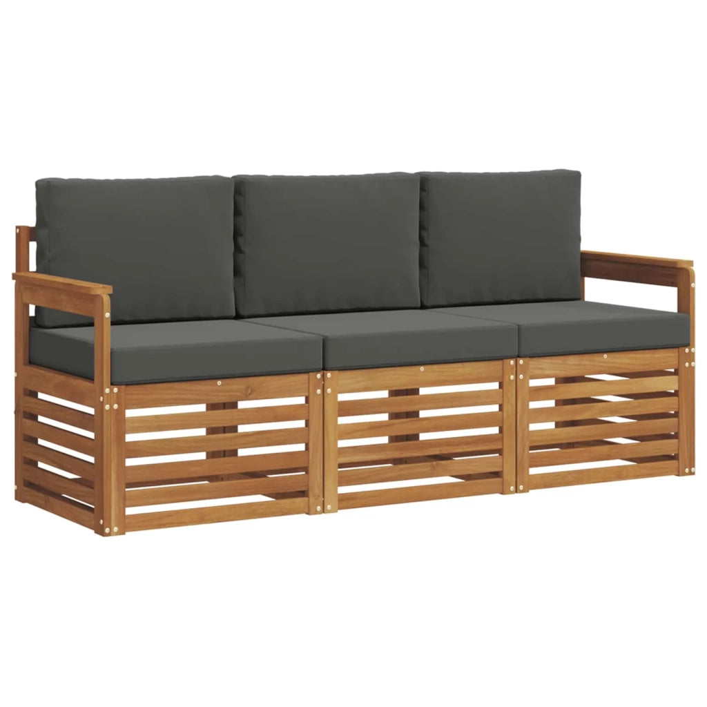 Set divani 3 pcs Naturale e Antracite Legno di Acacia Massello
