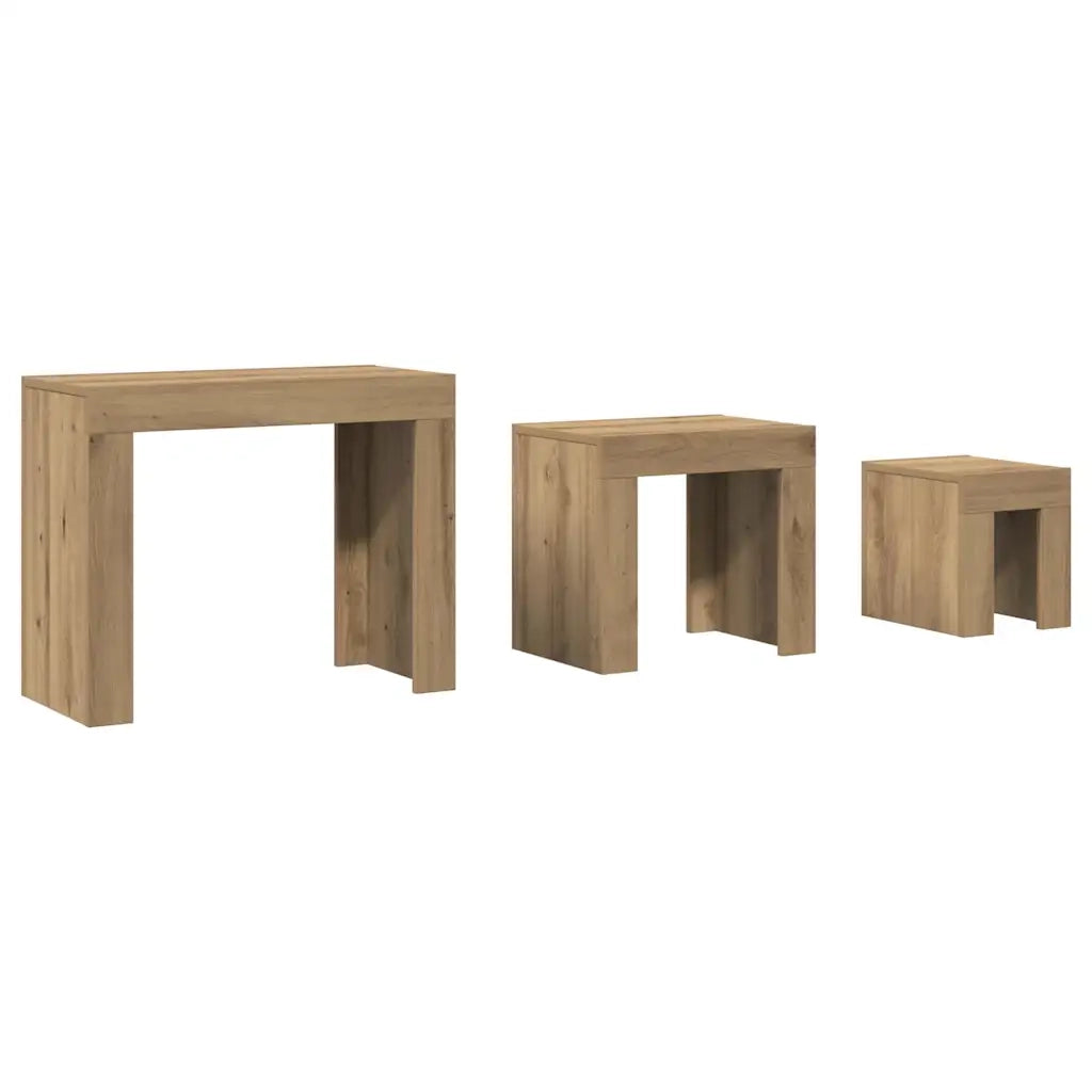 Tavolini Impilabili 3 pz Rovere Artigianale in Truciolato 856673